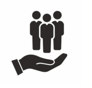 Illustration of a hand holding up three people