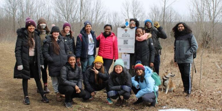 Group photo of hikers at Kawartha Land Trust, Diverse Nature Collective, and Let's Hike T.O. partnered hike at KLT's Stony Lake Trails.