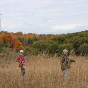 Two volunteers collecting seeds at tallgrass prairie at Ballyduff Trails