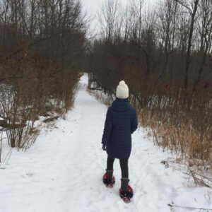 Person snow-shoeing at Ingleton-Wells property in North Kawartha