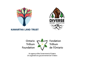 Kawartha Land Trust, Diverse Nature Collective, and Ontario Trillium Foundation logos