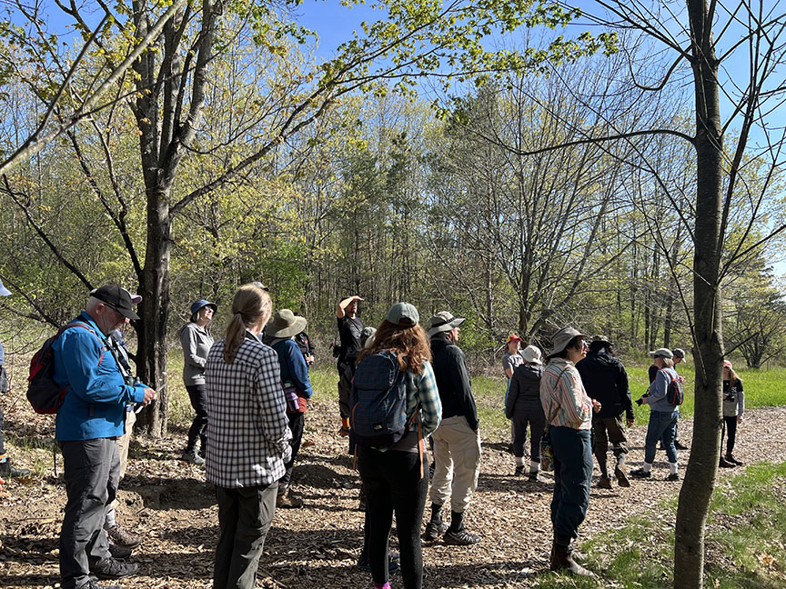Attendees at Creators Garden Birds-led hike at KLT's Migratory Bird Day hike at Ballyduff Trails Photo Abigayle Lee