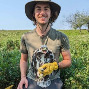 Tanner Stevens holding a Ferruginous Hawk