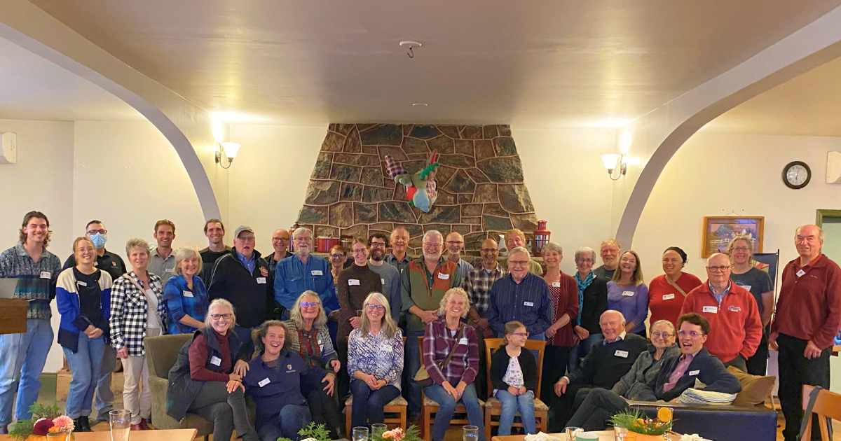 Kawartha Land Trust volunteer and staff group photo at annual Thanks.Giving volunteer thank you event at Viamede Resort in North Kawartha