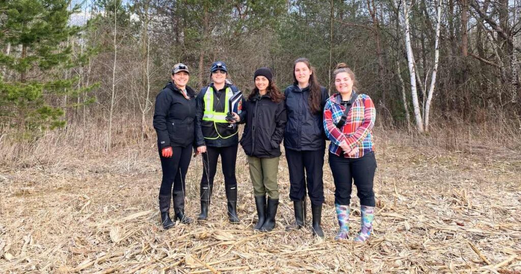 Group photo of five volunteers before a salamander survey
