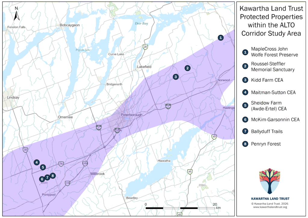 Map of KLT-protected properties within the ALTO corridor study area.